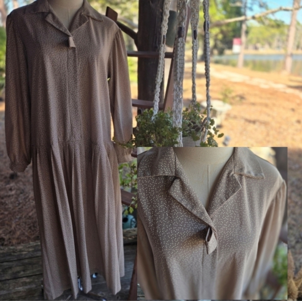 Studio 36 Vintage Tan With Cream Polka Dots Maxi Dress Size 18
